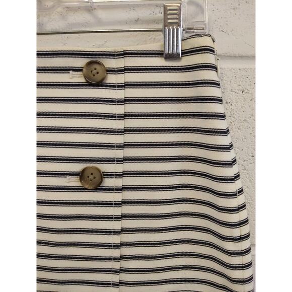 Ann Taylor Loft Skirt Sz 4 White Black Stripe Twill Faux Wrap Sailor Nautical - Picture 2 of 7